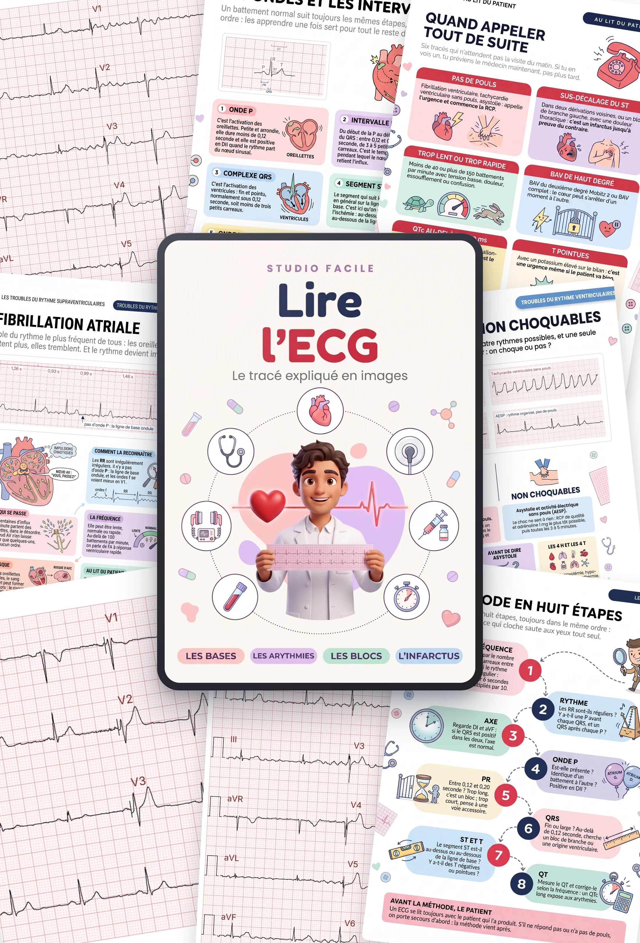 Lire l&rsquo;ECG&nbsp;: la couverture entour&eacute;e de trac&eacute;s ECG r&eacute;els